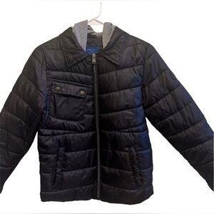 Perry Ellis Boy Black Puffer Jacket With Grey Hood Sz 14/16
